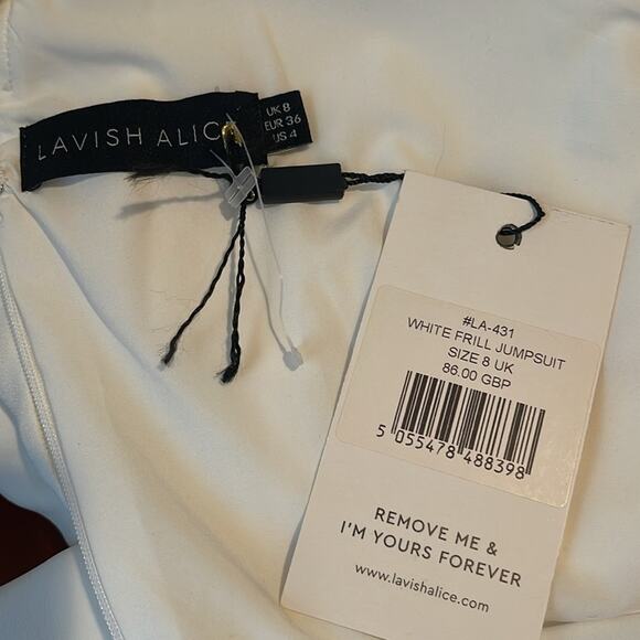 Lavish Alice White Frill Jumpsuit Size 4 - Picture 6 of 16